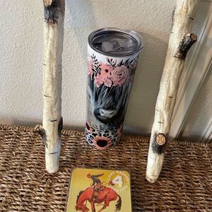Rambusch Highland Cow 20 Inch Tumbler 2 Branch Candle Sticks Cowboy Coasters